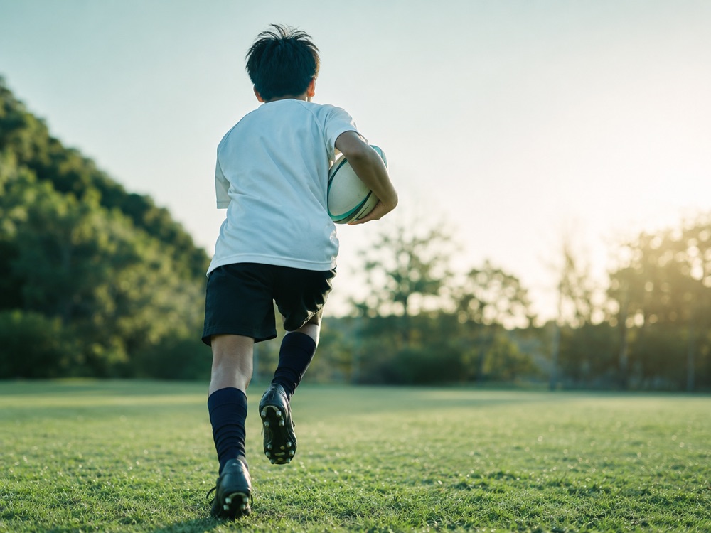 ボールを持って走る中学生ラグビー選手